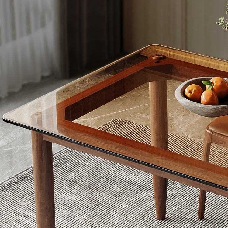 Modern Toughened Glass Top Table Rectangle Home Kitchen Desk with 4 Ash Legs