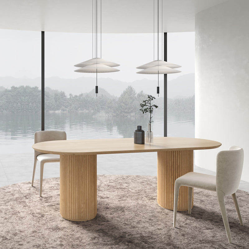 Modern Ash Wood Table for Restaurant Oval Table with Double Pedestal