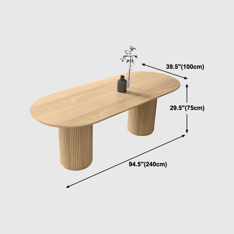 Modern Ash Wood Table for Restaurant Oval Table with Double Pedestal