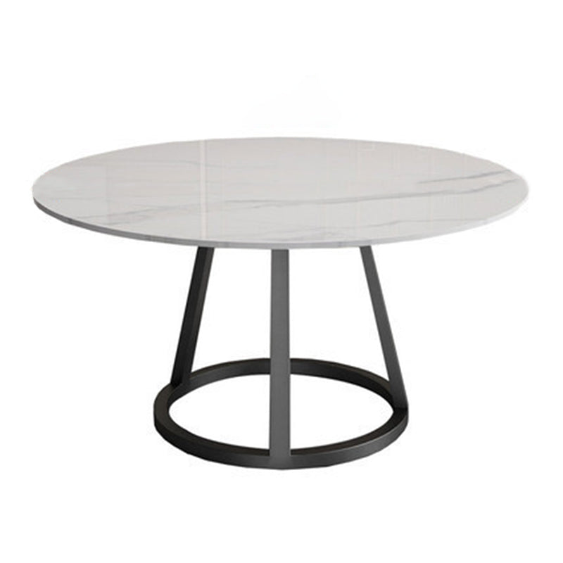 Contemporary Round Dining Table Sintered Stone Top Iron Pedestal Table