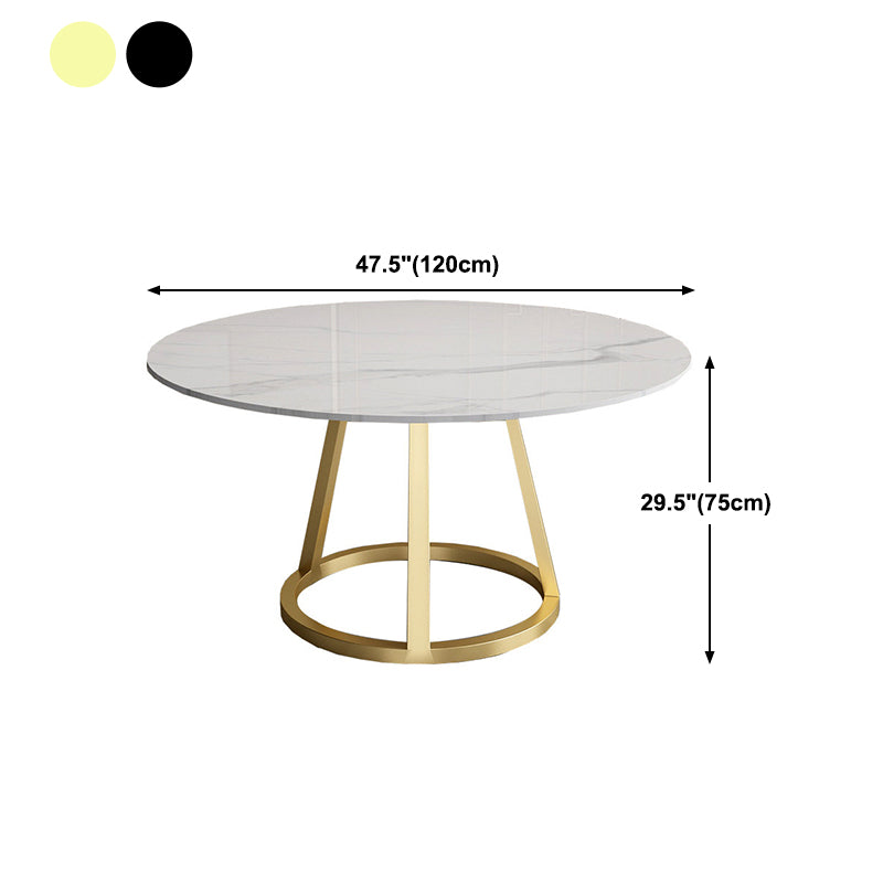 Contemporary Round Dining Table Sintered Stone Top Iron Pedestal Table