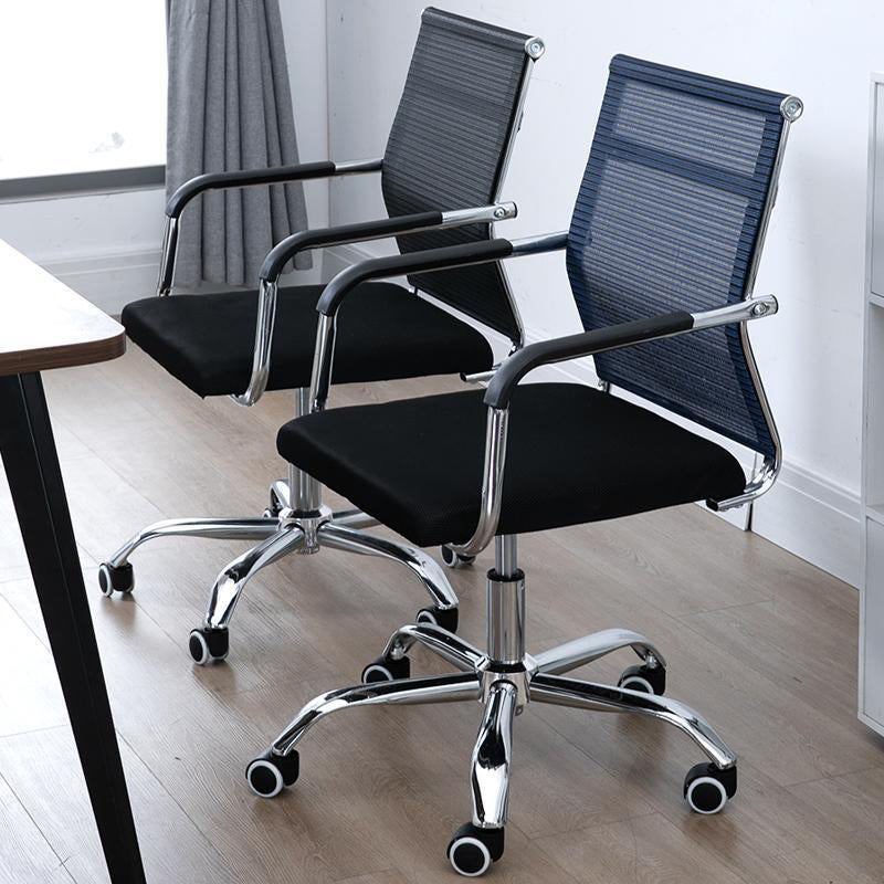 Mid Back Office Chair Height-adjustable Fixed Arms Chair with Wheels