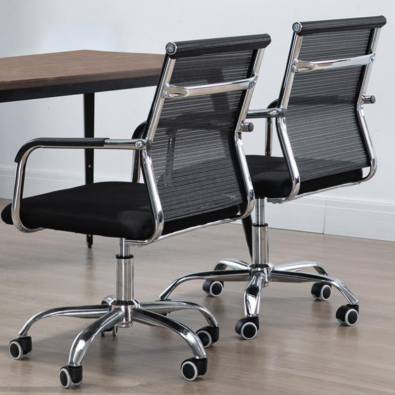 Mid Back Office Chair Height-adjustable Fixed Arms Chair with Wheels