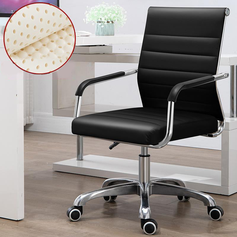 Mid Back Office Chair Height-adjustable Fixed Arms Chair with Wheels