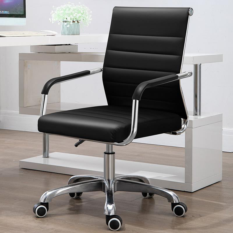 Mid Back Office Chair Height-adjustable Fixed Arms Chair with Wheels