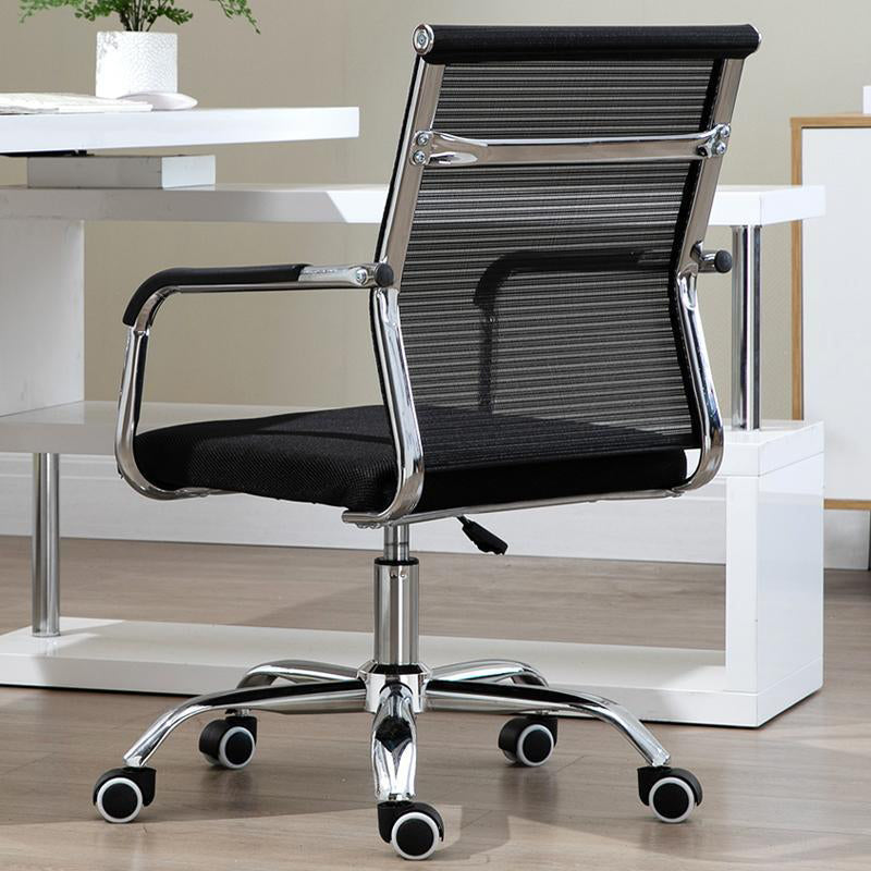 Mid Back Office Chair Height-adjustable Fixed Arms Chair with Wheels