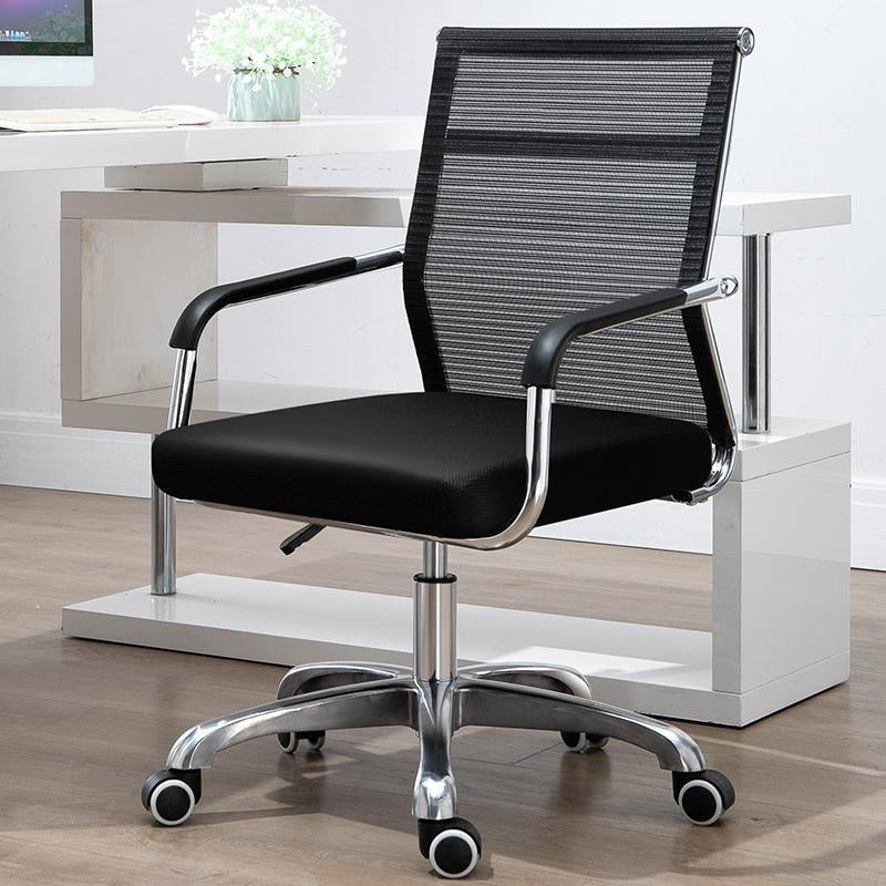 Mid Back Office Chair Height-adjustable Fixed Arms Chair with Wheels