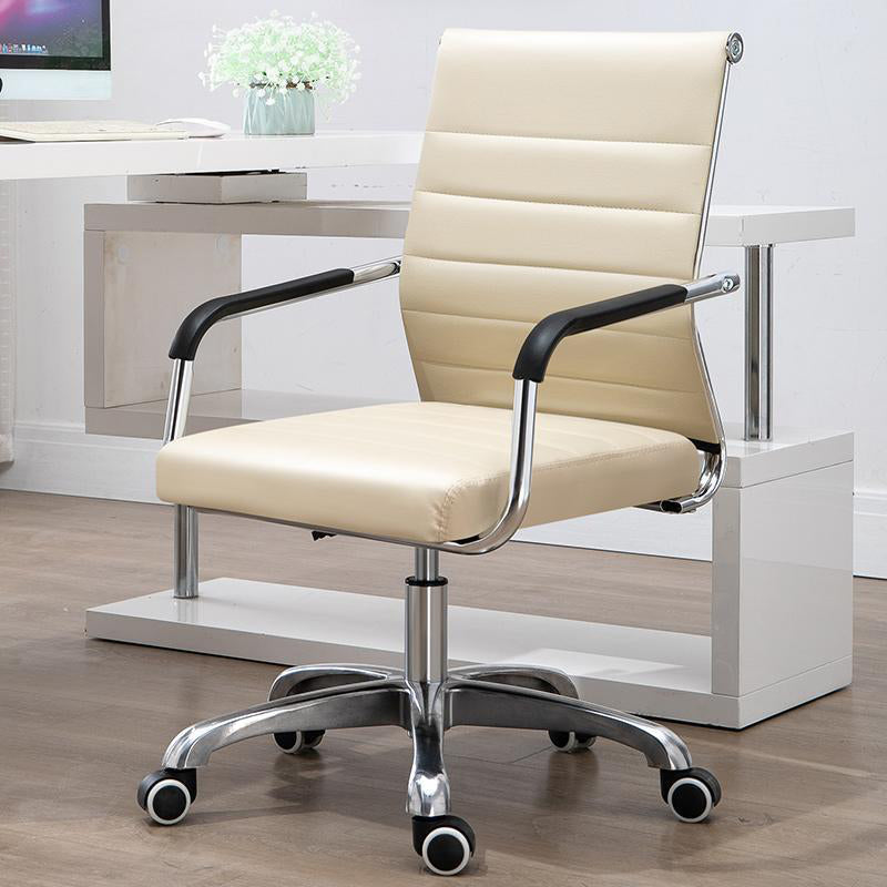 Mid Back Office Chair Height-adjustable Fixed Arms Chair with Wheels