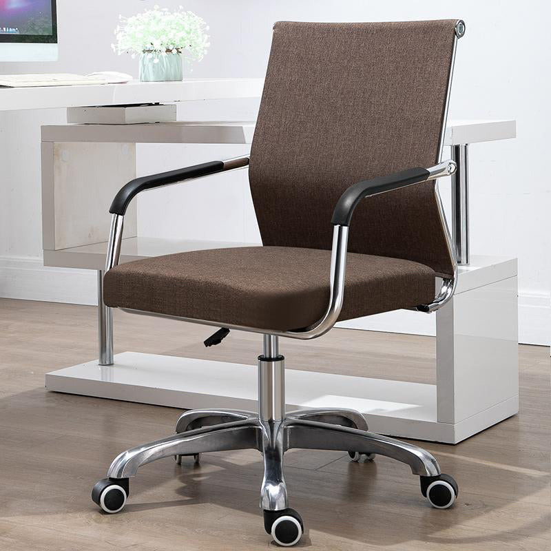 Mid Back Office Chair Height-adjustable Fixed Arms Chair with Wheels