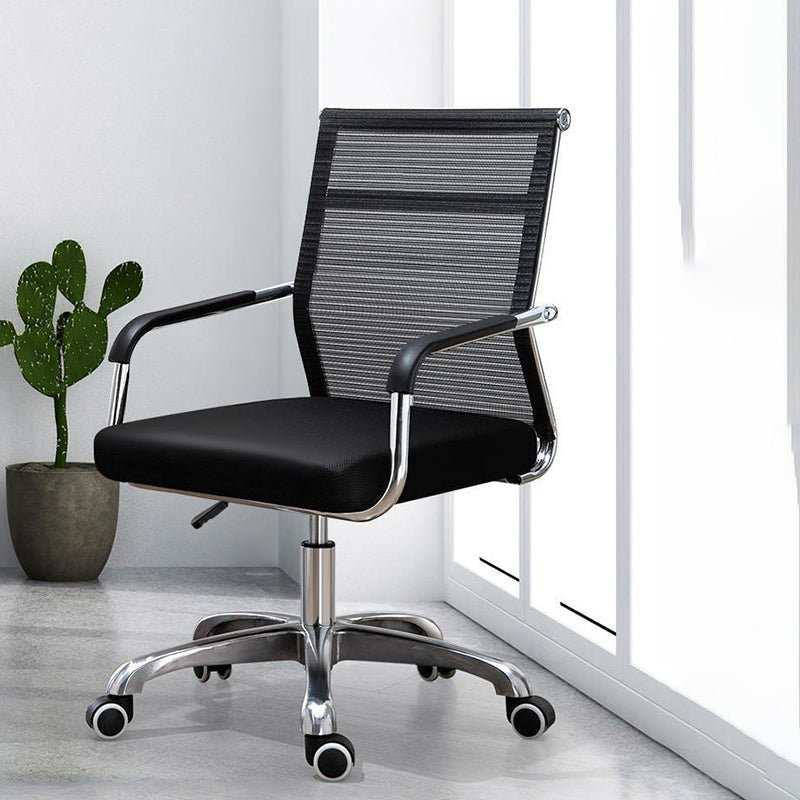 Mid Back Office Chair Height-adjustable Fixed Arms Chair with Wheels