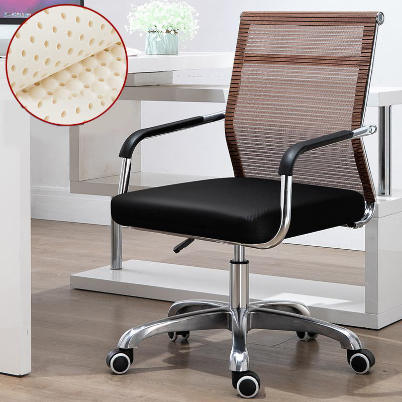 Mid Back Office Chair Height-adjustable Fixed Arms Chair with Wheels