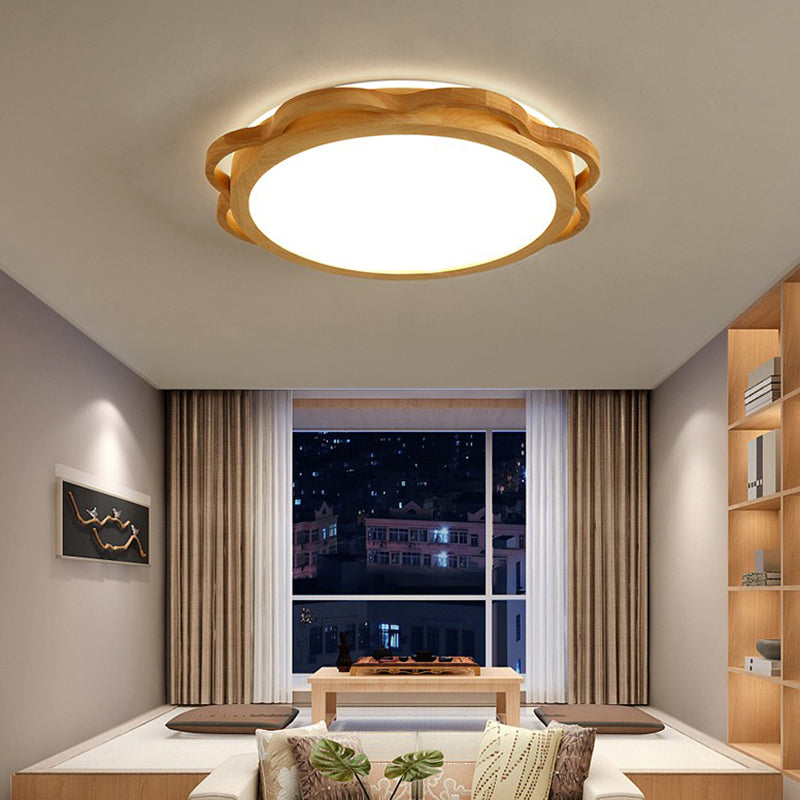 Wood Modern Ceiling Light LED Geometric Shape Flush Mount with Acrylic Shade for Bedroom