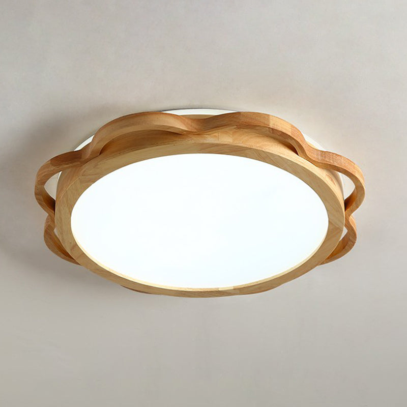 Wood Modern Ceiling Light LED Geometric Shape Flush Mount with Acrylic Shade for Bedroom