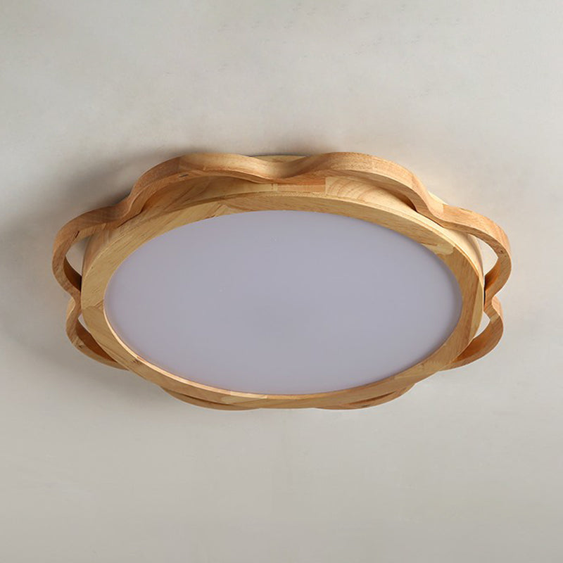 Wood Modern Ceiling Light LED Geometric Shape Flush Mount with Acrylic Shade for Bedroom