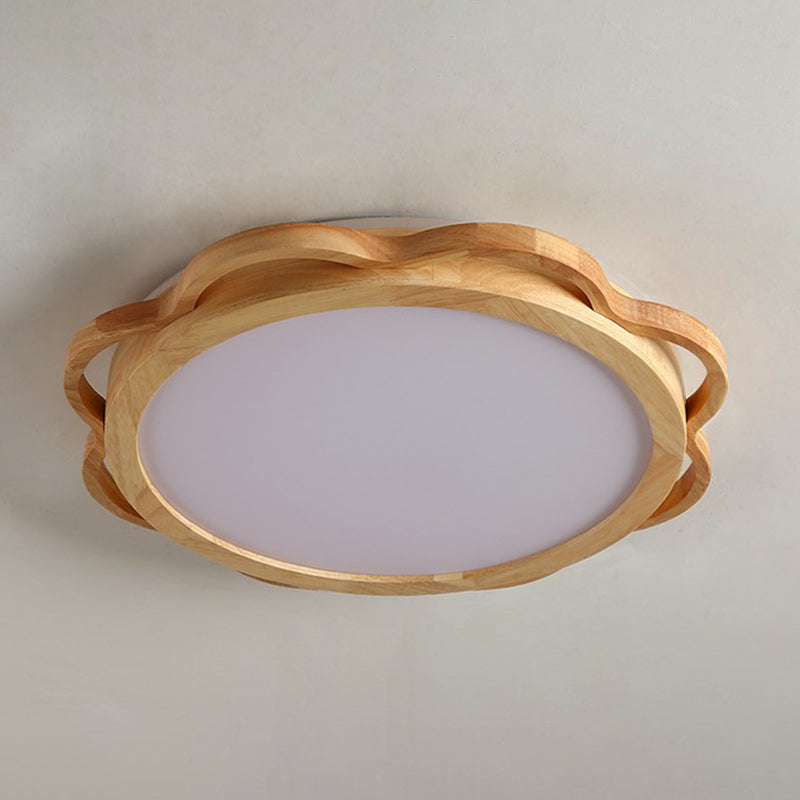 Wood Modern Ceiling Light LED Geometric Shape Flush Mount with Acrylic Shade for Bedroom