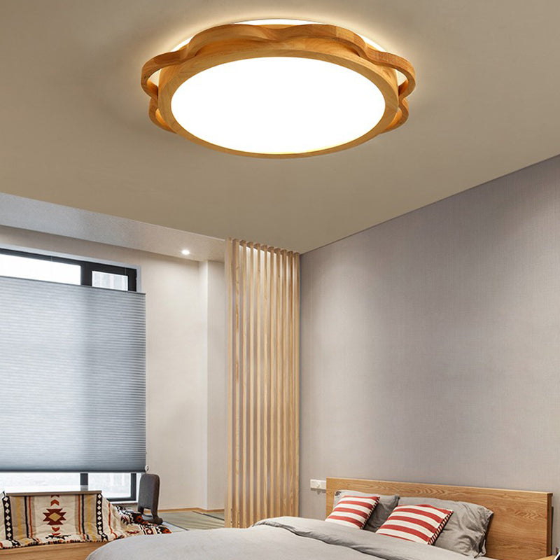 Wood Modern Ceiling Light LED Geometric Shape Flush Mount with Acrylic Shade for Bedroom