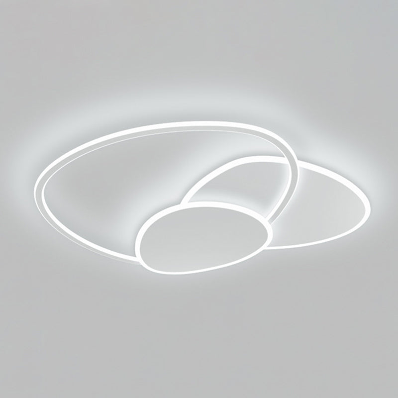 3-Light Geometric Flush Light Modern Metal LED Ceiling Lamp in White