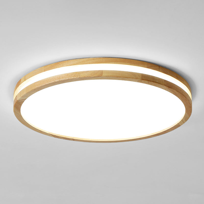 Modern Round Shape Ceiling Light Wood 1 Light LED Flush Mount Light for Living Room