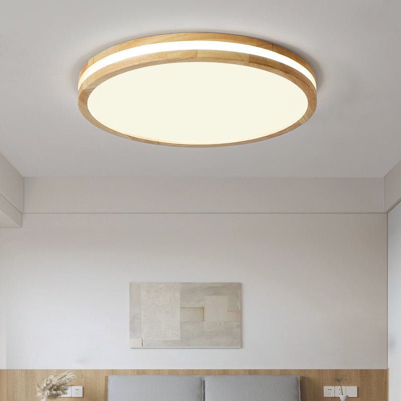 Modern Round Shape Ceiling Light Wood 1 Light LED Flush Mount Light for Living Room