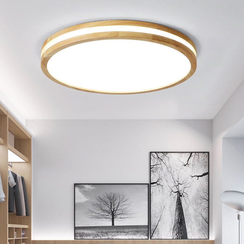 Modern Round Shape Ceiling Light Wood 1 Light LED Flush Mount Light for Living Room