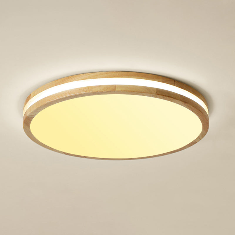 Modern Round Shape Ceiling Light Wood 1 Light LED Flush Mount Light for Living Room