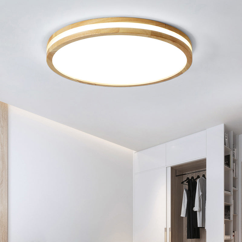 Modern Round Shape Ceiling Light Wood 1 Light LED Flush Mount Light for Living Room