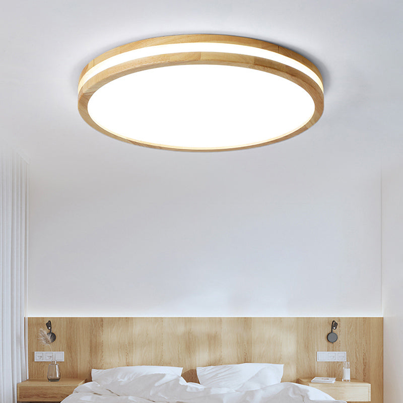 Modern Round Shape Ceiling Light Wood 1 Light LED Flush Mount Light for Living Room