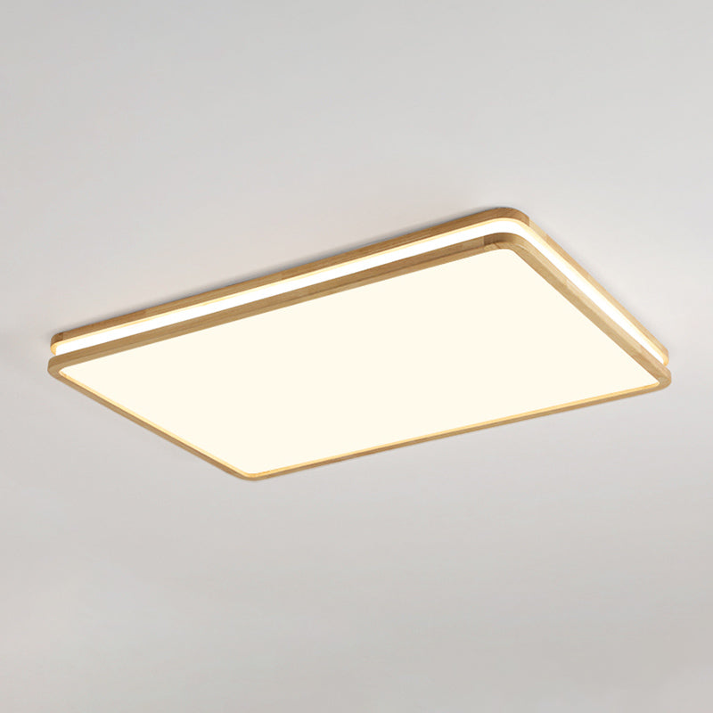 Modern Rectangle Shape Ceiling Light Wood 1 Light LED Flush Mount Light for Bedroom