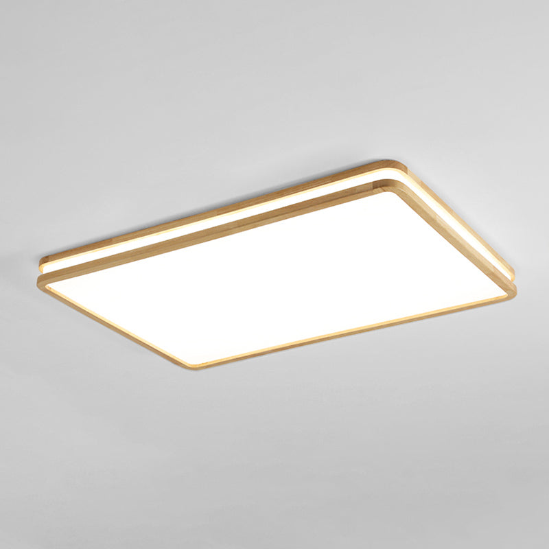Modern Rectangle Shape Ceiling Light Wood 1 Light LED Flush Mount Light for Bedroom