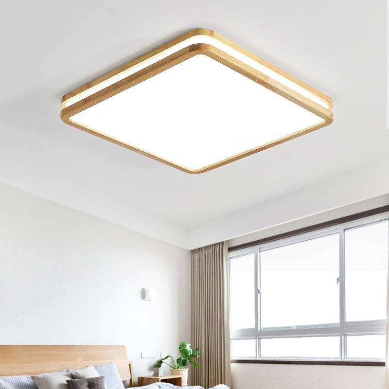 Modern Rectangle Shape Ceiling Light Wood 1 Light LED Flush Mount Light for Bedroom