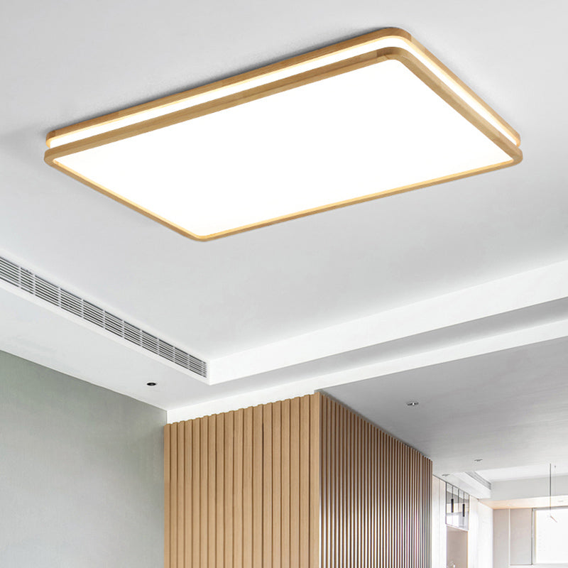 Modern Rectangle Shape Ceiling Light Wood 1 Light LED Flush Mount Light for Bedroom