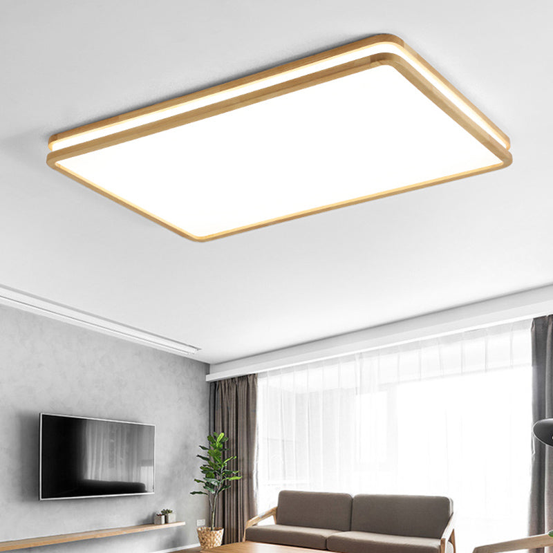 Modern Rectangle Shape Ceiling Light Wood 1 Light LED Flush Mount Light for Bedroom