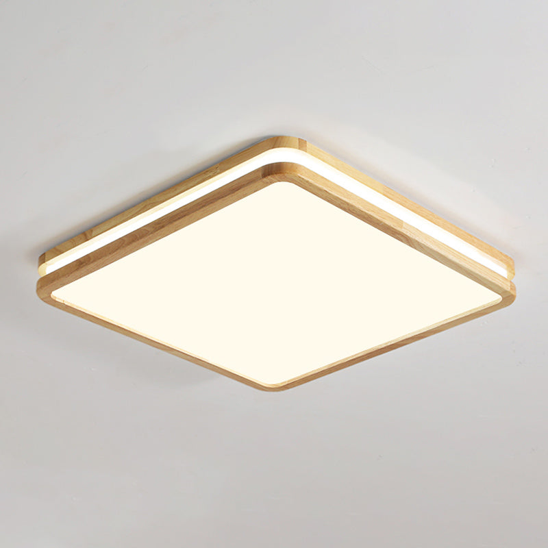 Modern Rectangle Shape Ceiling Light Wood 1 Light LED Flush Mount Light for Bedroom