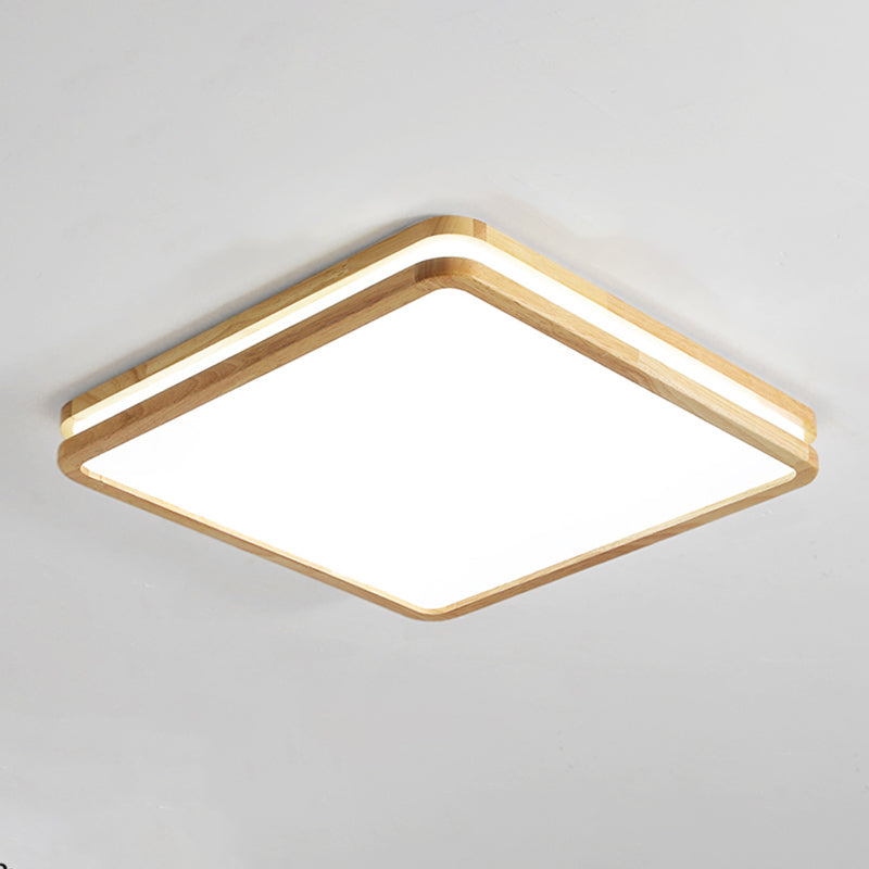 Modern Rectangle Shape Ceiling Light Wood 1 Light LED Flush Mount Light for Bedroom