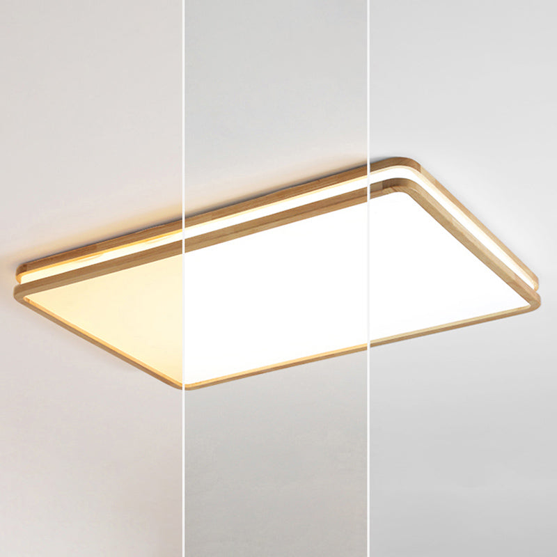 Modern Rectangle Shape Ceiling Light Wood 1 Light LED Flush Mount Light for Bedroom