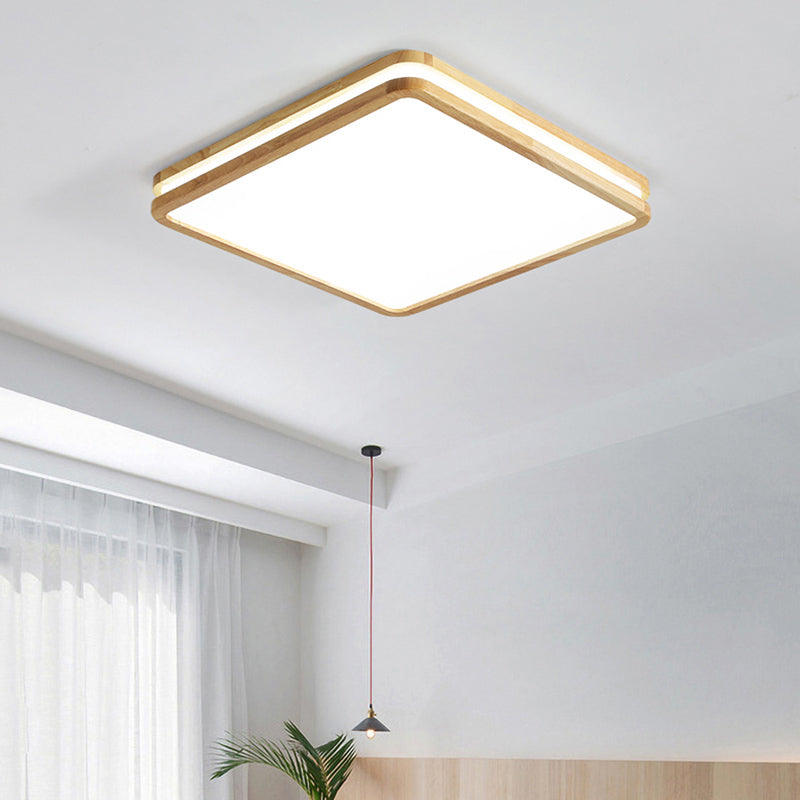 Modern Rectangle Shape Ceiling Light Wood 1 Light LED Flush Mount Light for Bedroom