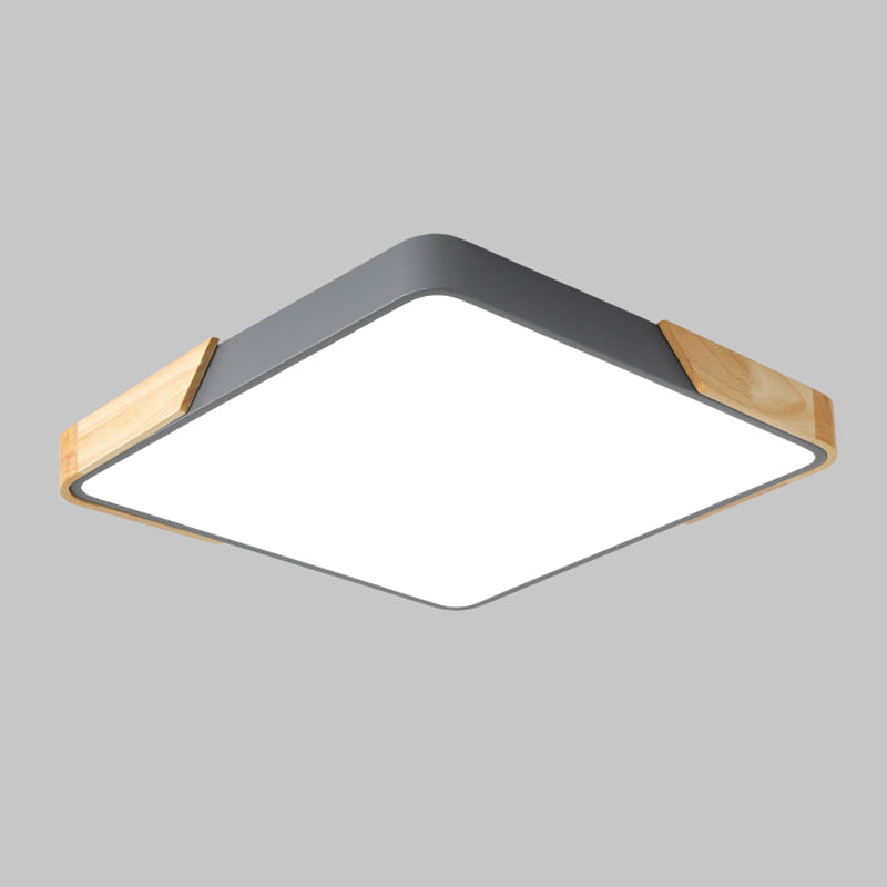 Nordic Rectangle Ceiling Light Colorful Metal LED Flush Mount Light with Wood for Bedroom