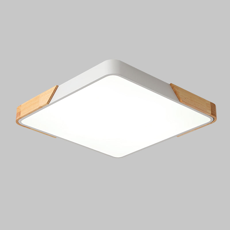 Nordic Rectangle Ceiling Light Colorful Metal LED Flush Mount Light with Wood for Bedroom