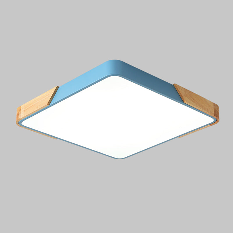 Nordic Rectangle Ceiling Light Colorful Metal LED Flush Mount Light with Wood for Bedroom