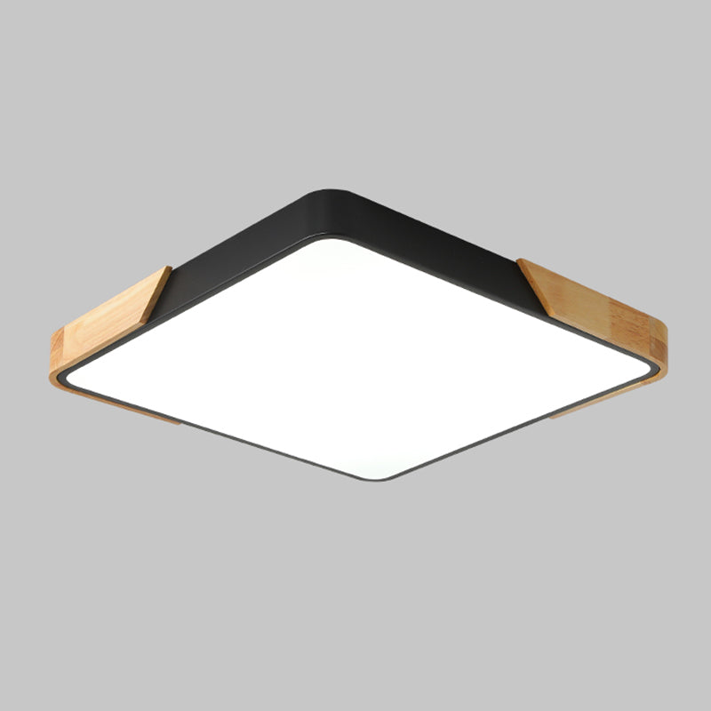 Nordic Rectangle Ceiling Light Colorful Metal LED Flush Mount Light with Wood for Bedroom