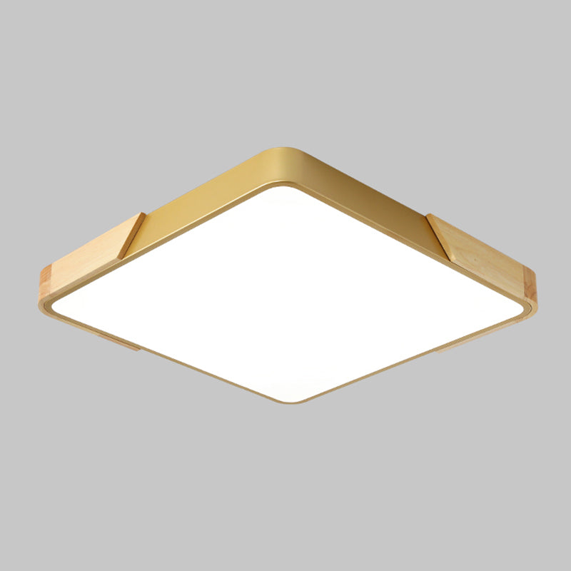 Nordic Rectangle Ceiling Light Colorful Metal LED Flush Mount Light with Wood for Bedroom