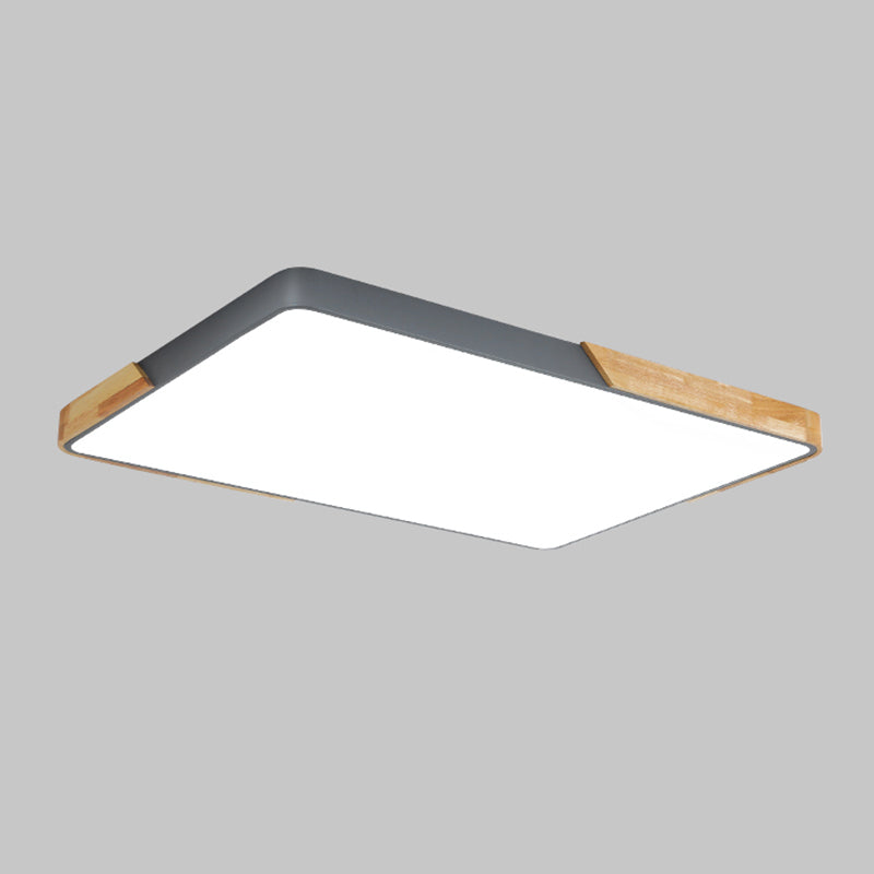 Nordic Rectangle Ceiling Light Colorful Metal LED Flush Mount Light with Wood for Bedroom