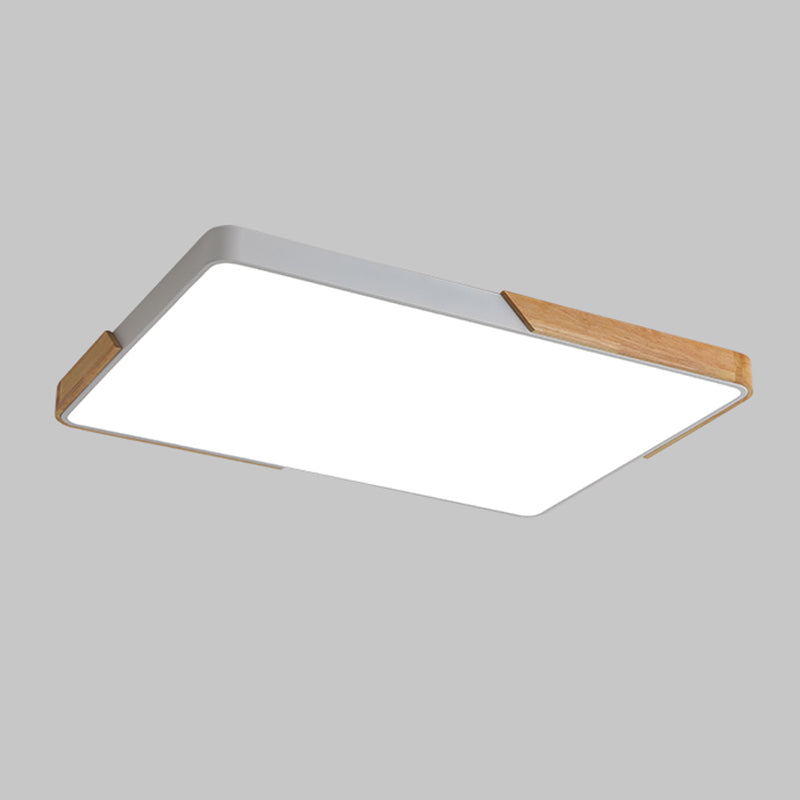 Nordic Rectangle Ceiling Light Colorful Metal LED Flush Mount Light with Wood for Bedroom