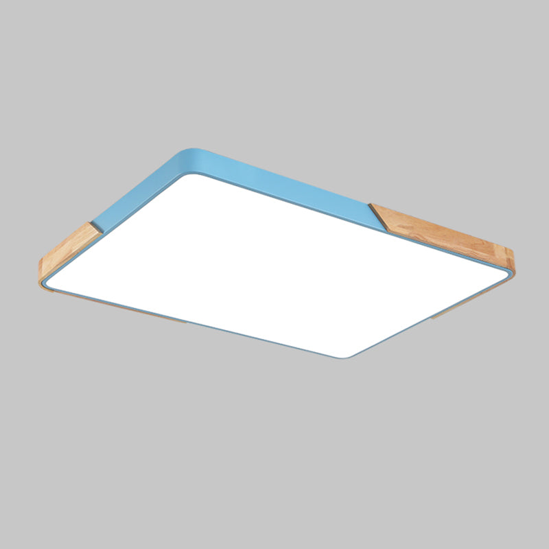 Nordic Rectangle Ceiling Light Colorful Metal LED Flush Mount Light with Wood for Bedroom