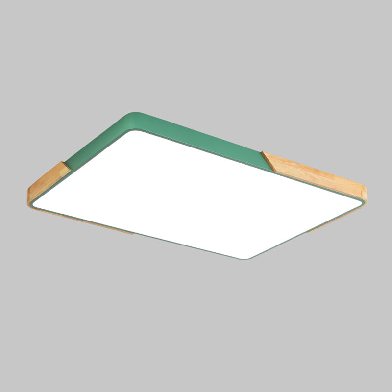 Nordic Rectangle Ceiling Light Colorful Metal LED Flush Mount Light with Wood for Bedroom