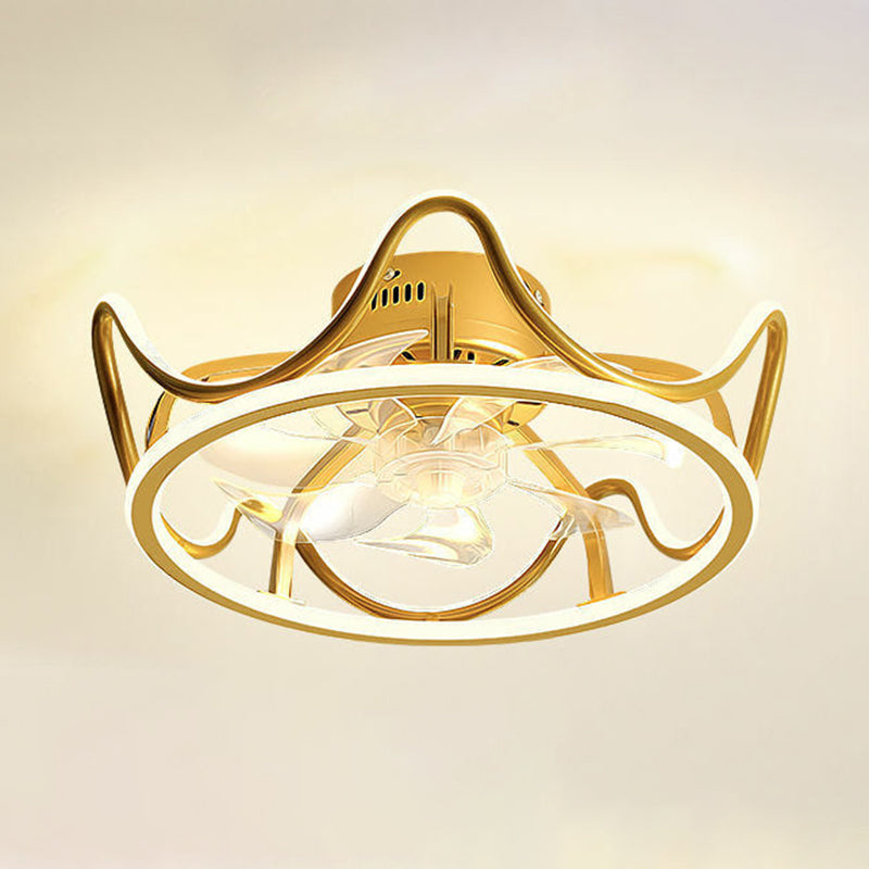 Modern Style Ceiling Fan Lamp Metal Ceiling Fan Lighting in Golden for Living Room