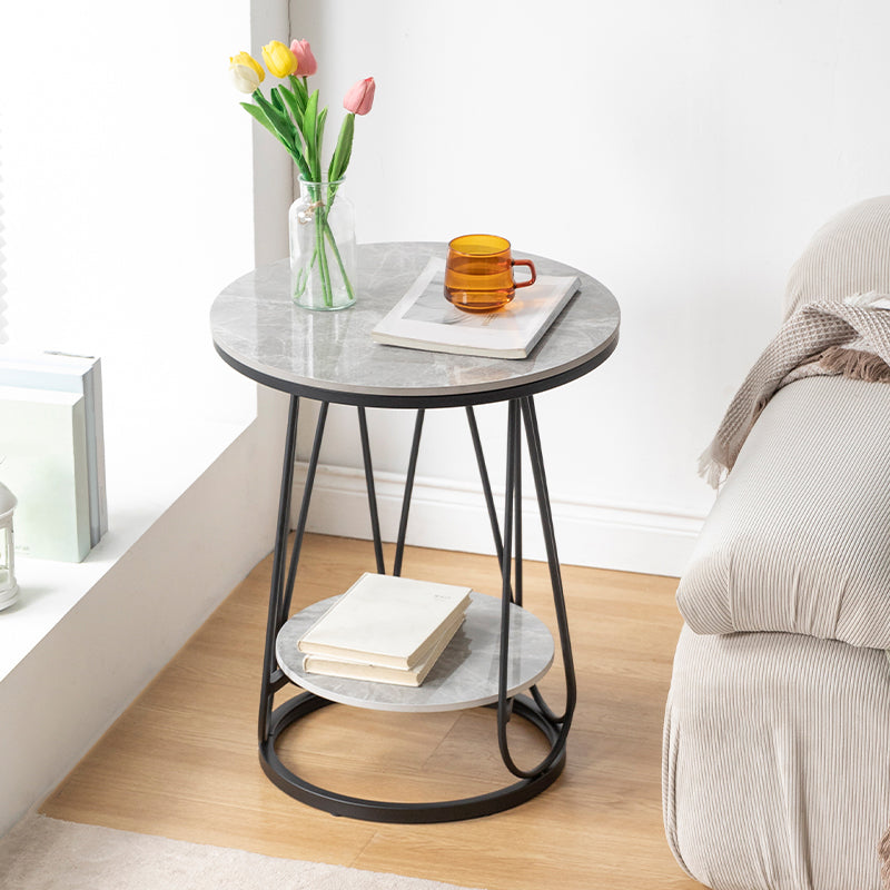 23.6" Tall Modern Round Side End Table One Shelf Side Table with Metal Frame