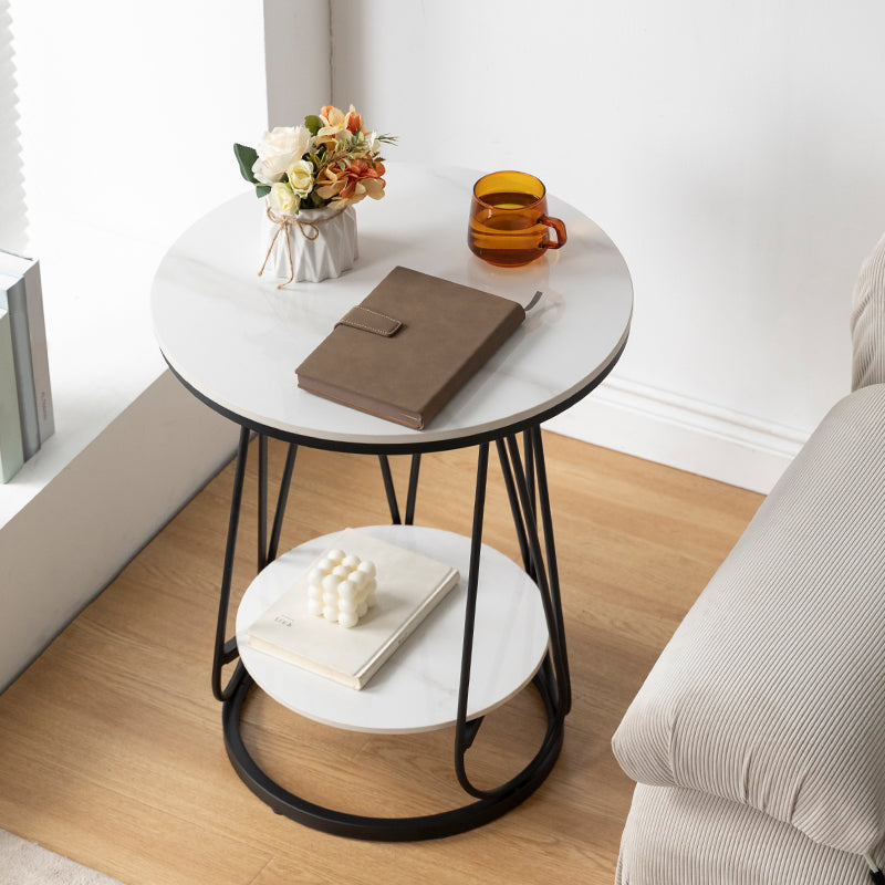 23.6" Tall Modern Round Side End Table One Shelf Side Table with Metal Frame