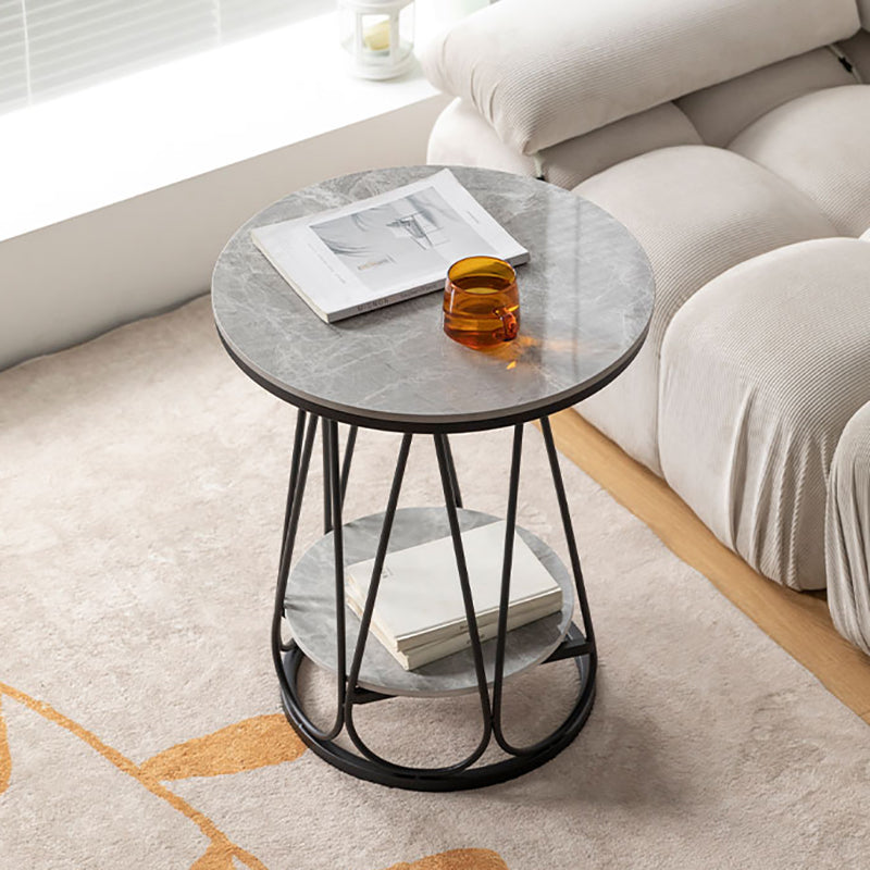 23.6" Tall Modern Round Side End Table One Shelf Side Table with Metal Frame