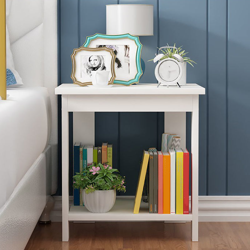 Farmhouse Licing Room Wood Side Table Four-Leg Side Table with One Shelf